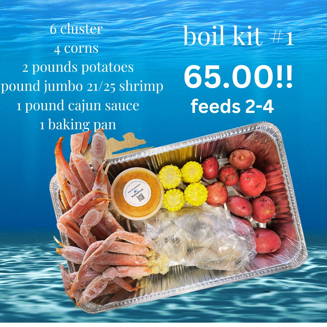 BOIL KIT #1 FEEDS 2-4 PERSONS CRAB SHRIMP CORN SAUCE POTATOES SAUSAGE 6 POUNDS