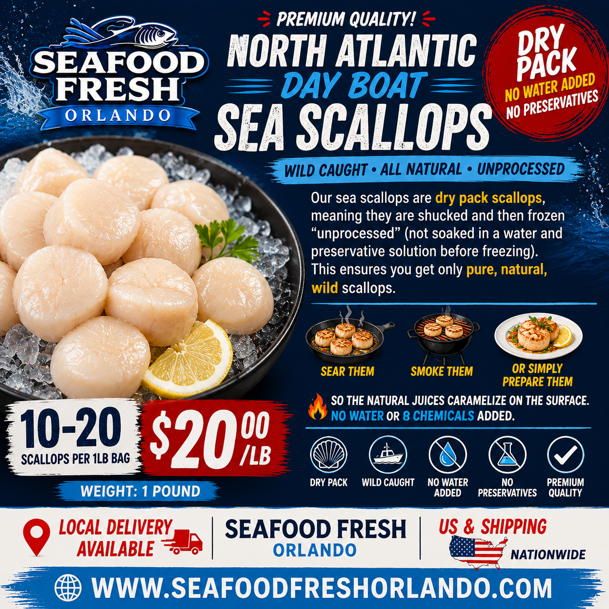 LARGE- NORTH ATLANTIC SCALLOPS 10-20 A POUND