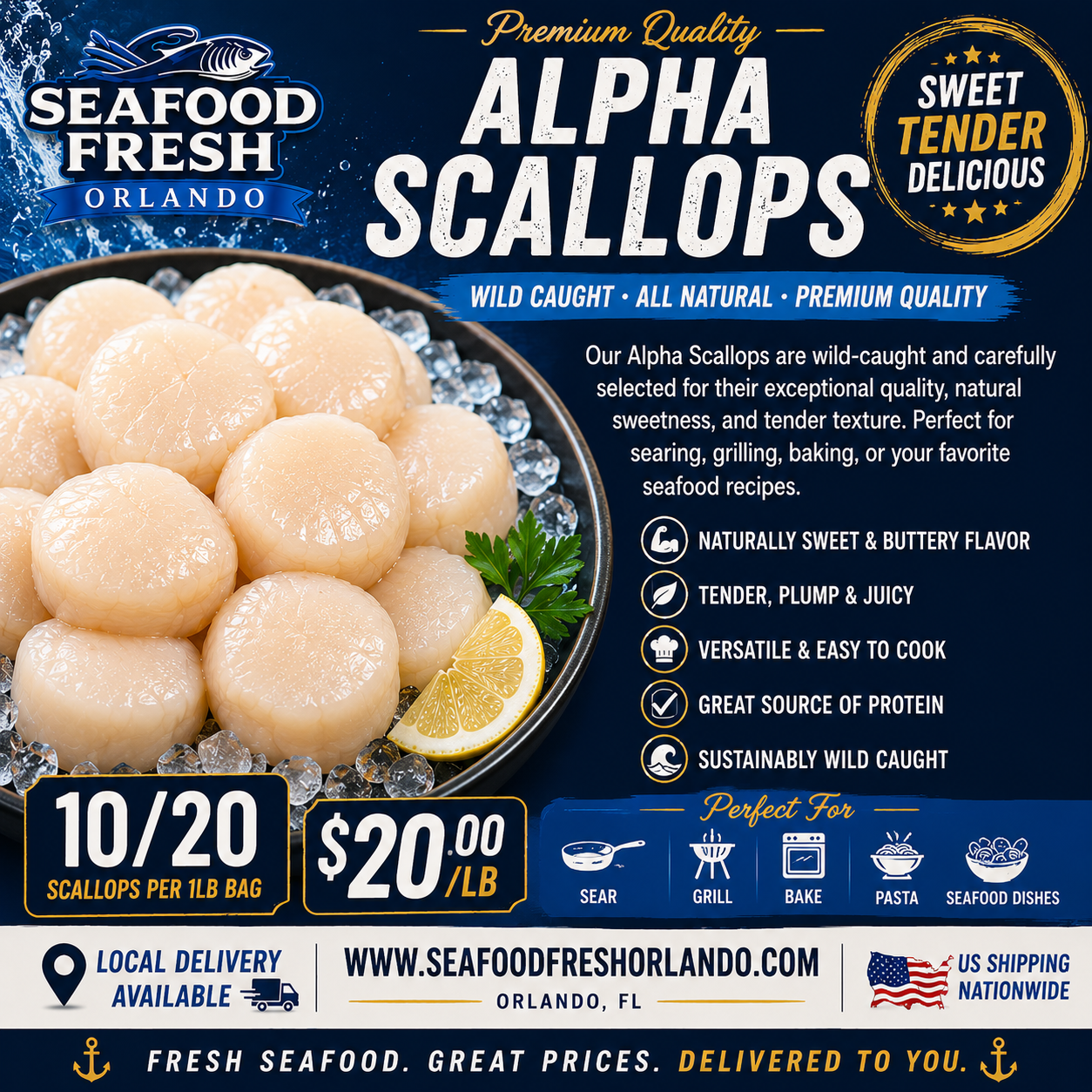 LARGE- ALPHA SCALLOPS 10-20 A POUND