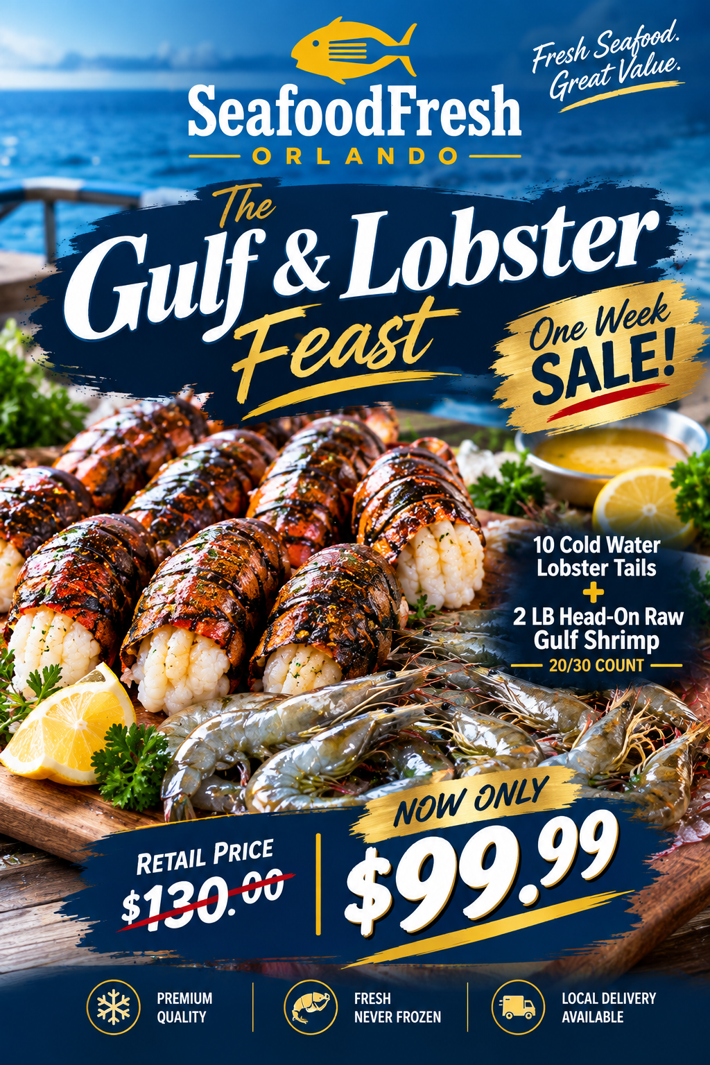 Gulf & Lobster Feast | 10 Tails + 2 lb Shrimp