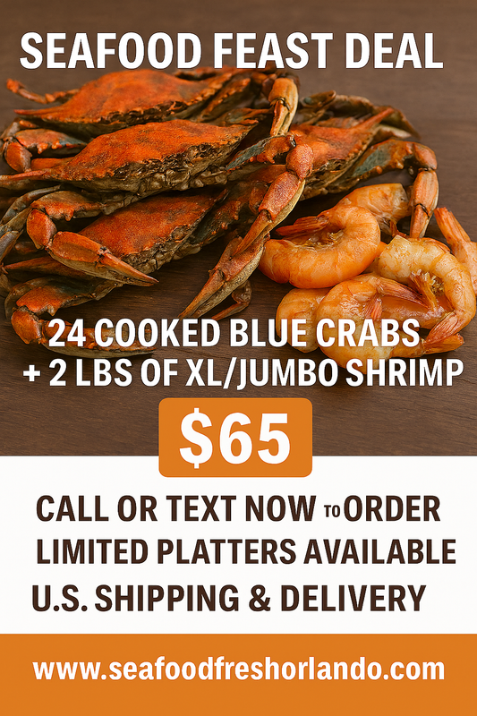 Seafood Feast Deal 24 cooked crab 2 lb shrimp 65.00