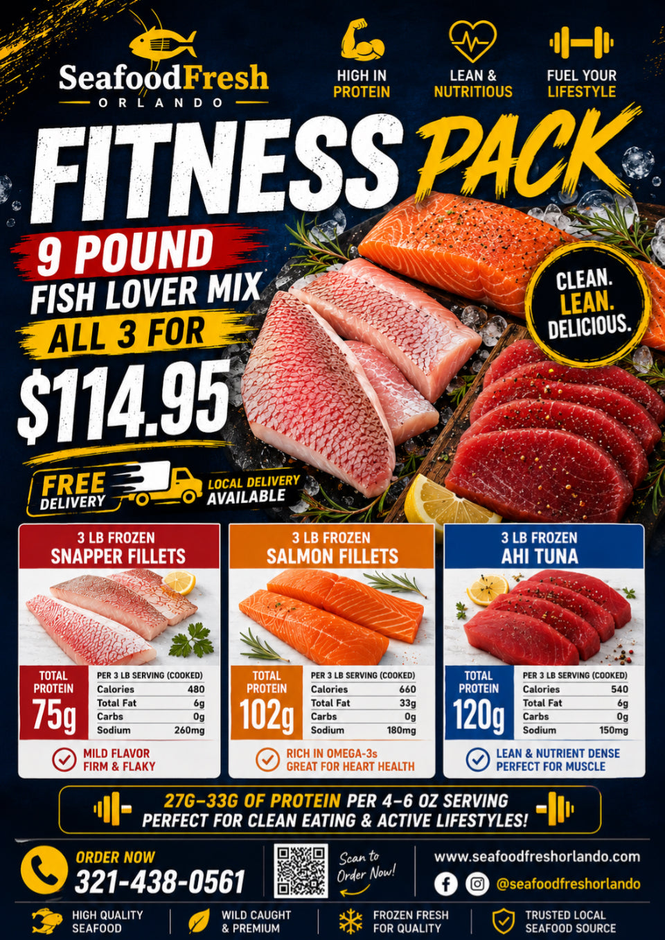 Fitness Mix: Salmon, Snapper & Ahi Tuna — 9 lbs (3 lbs Each)