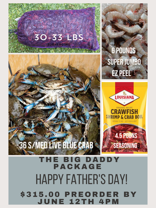 PAQUETE BIG DADDY DÍA DEL PADRE CANGREJO DE RÍO CANGREJO AZUL CAMARONES Y CONDIMENTOS