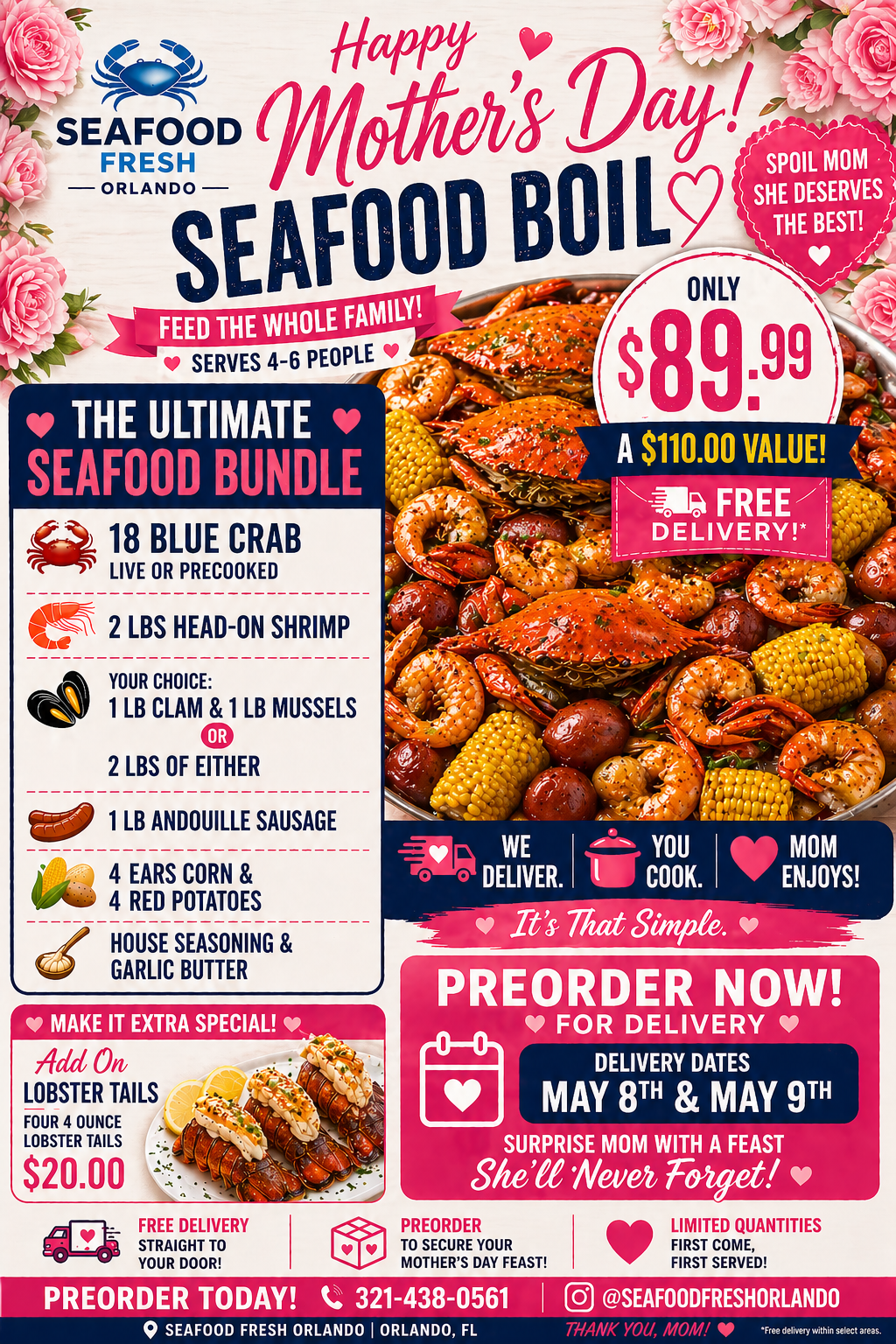 ENTREGA DE COMBO DE MARISCOS PARA EL DÍA DE LA MADRE 2026 SOLO EL 8 Y 9 DE MAYO