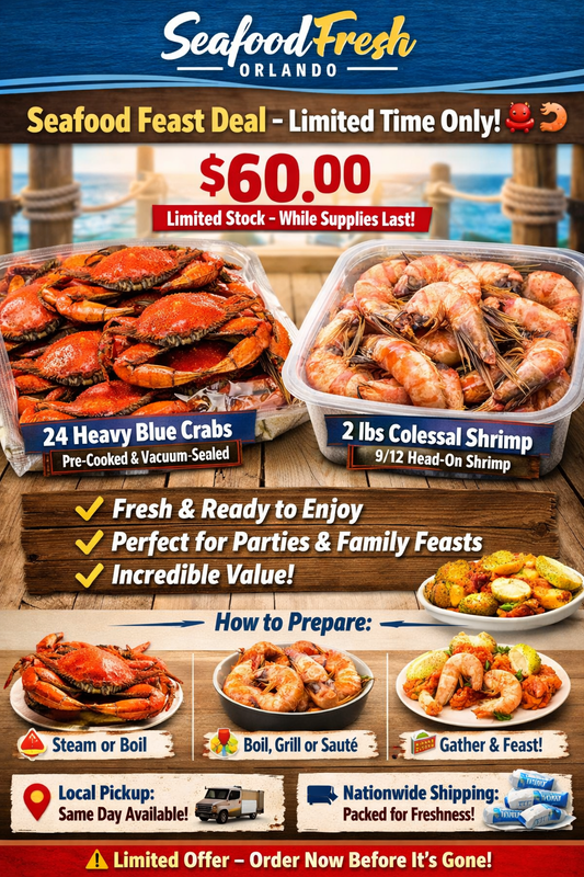 Seafood Platter Deal 24 cooked crab 2 lb shrimp