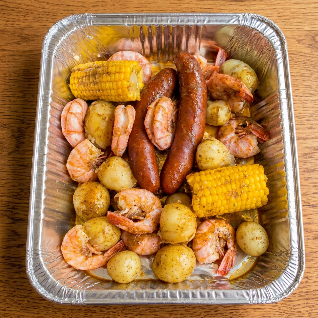 Shrimp boil with larger shrimp and double potatoes