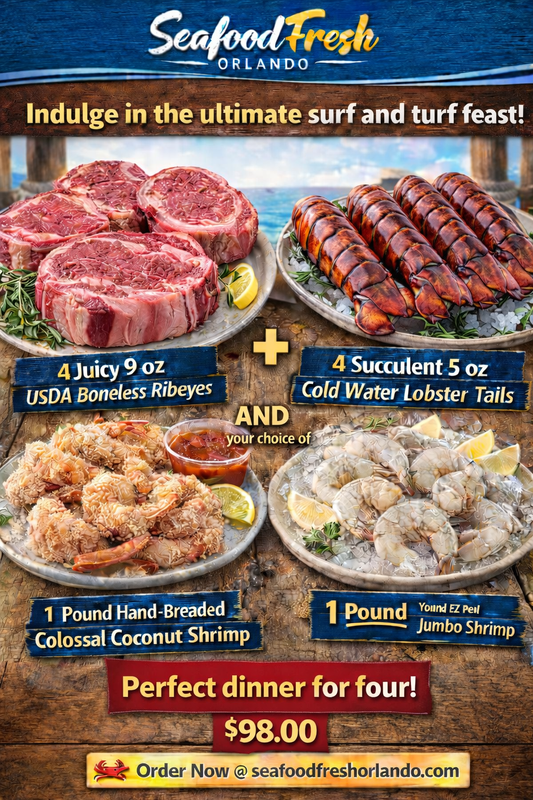 SURF N TURF    feast ---   LOBSTER, STEAK AND SHRIMP  2-4 PERSON
